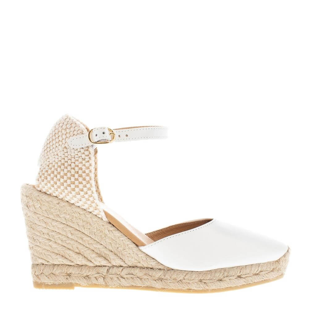 Carl Scarpa Sicily White Leather Espadrille Wedge Sandals